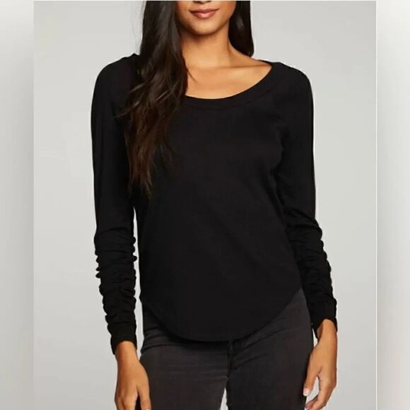 Chaser Revolve Jet Black SCOOP NECK RAGLAN RIB PULLOVER Long Sleeves SZ M - Picture 1 of 11
